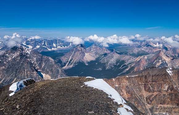 The Tonquin Valley and Ramparts from the summit.