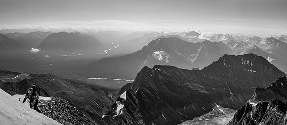 In some ways this was the crux - 4 or 5 exposed traverse moves on snow / ice just under the summit.