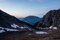 Looking south from the col. Fryatt is just barely showing up here but we're already well above tree line.