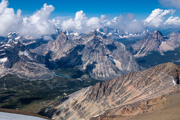 Looking towards Throne Mountain and down our route to the meadows below.