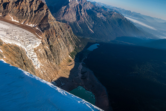 Looking way down to the Angel Glacier and Cavell Lake.