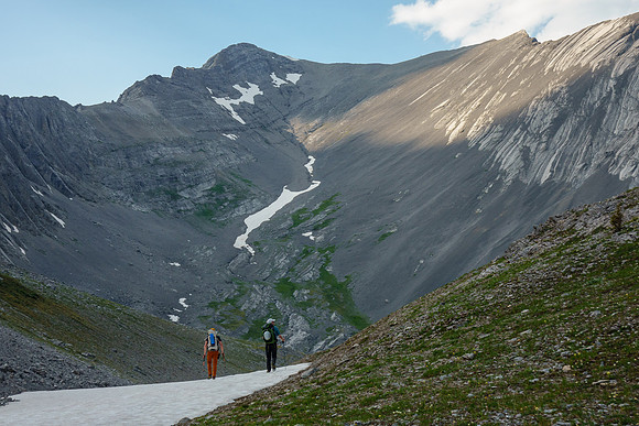 Hiking alpine meadows to the lower Turbulent Lake.