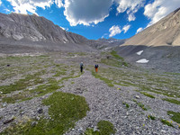 Hiking up the lower SE slopes of Mount Turbulent above the upper lake.