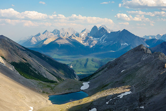 Views back over Turbulent Lakes to CEGFNS, Murray, French, Prairie Lookout, Robertson, Sir Douglas +