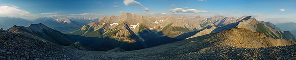 Spray Lakes at left with Cone Mountain at C and Mount Turbulent at right.