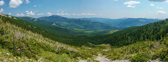View down the west access gully. Sugarloaf Lookout and Grassy Ridge visible.