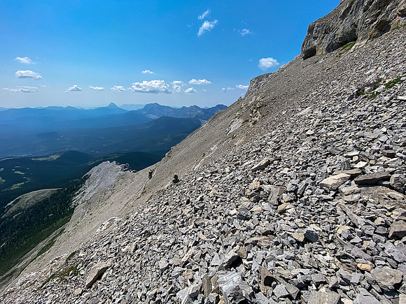 Following cairns down the diagonal sheep track.
