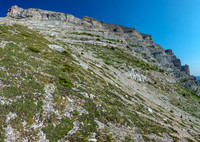 Views up the east face from the east avalanche access gully.