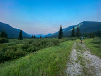 Biking the approach road up North Burnt Timber Creek.