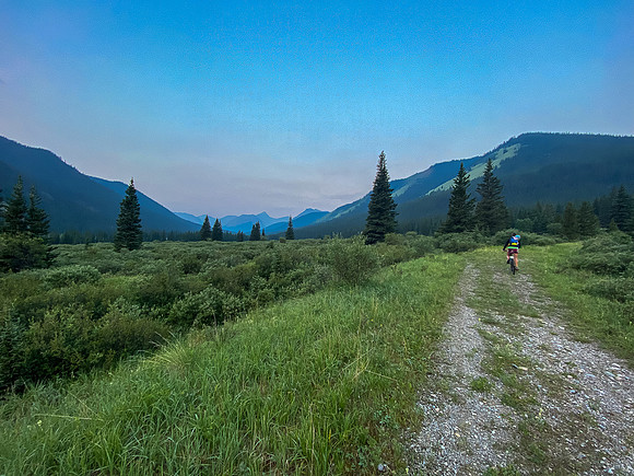 Biking the approach road up North Burnt Timber Creek.