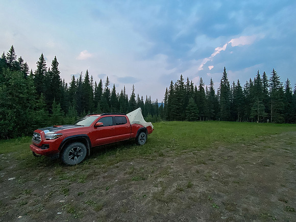 Camping at the trailhead for Mount Oliver. There's an established camp near here in the trees.