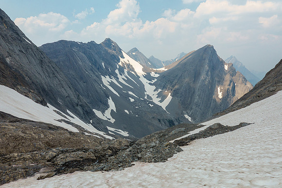 Descending the NW access drainage.