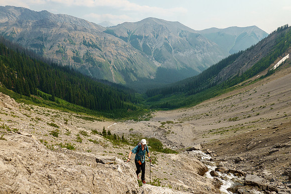 Hiking up the Cone Mountain access drainage.