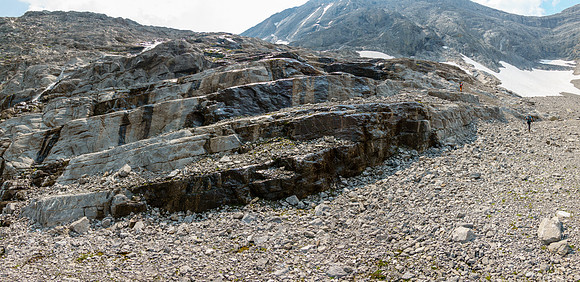 Karst, ledges and waterfalls as we turn up NW slopes of Cone Mountain.