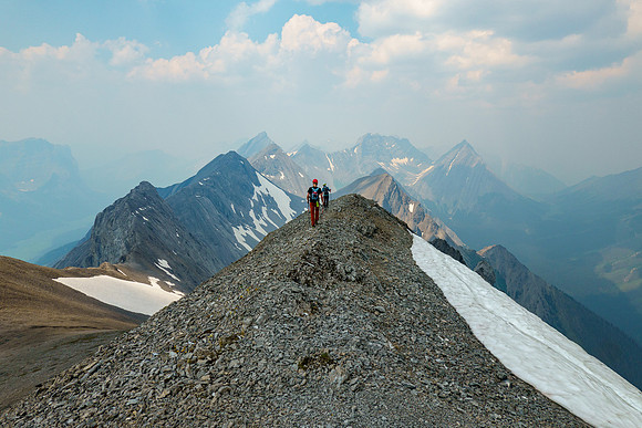 Descending the NW summit ridge.