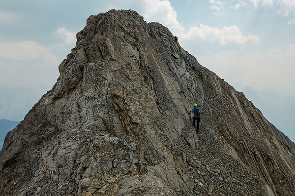 Skirting difficulties on the summit ridge.