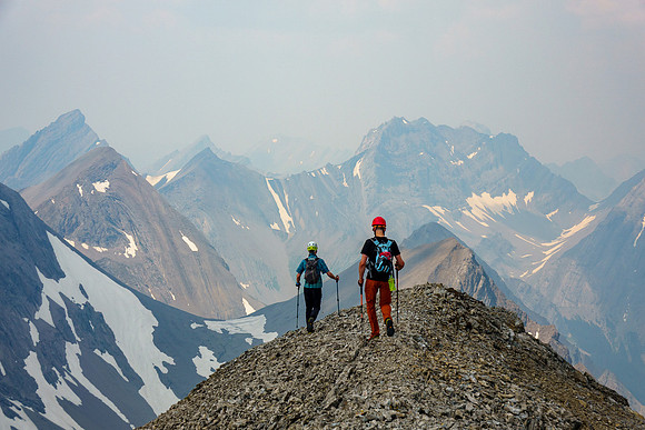 Descending the NW summit ridge.