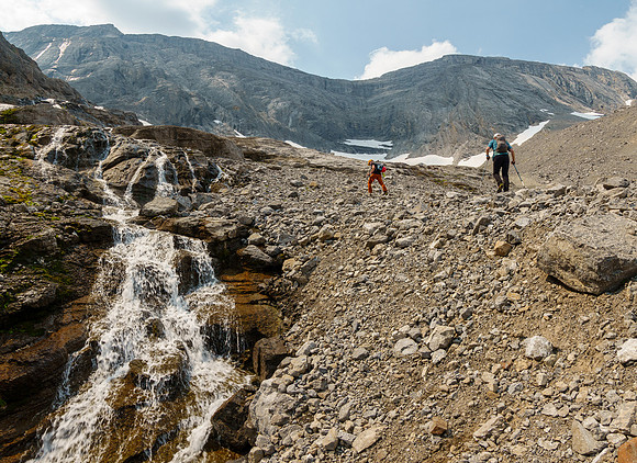 Hiking up the Cone Mountain access drainage.