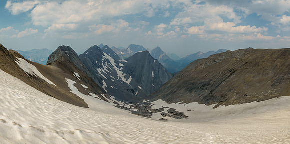 Smoky views back down the NW drainage.