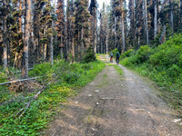 Biking up (and down) the approach trail.