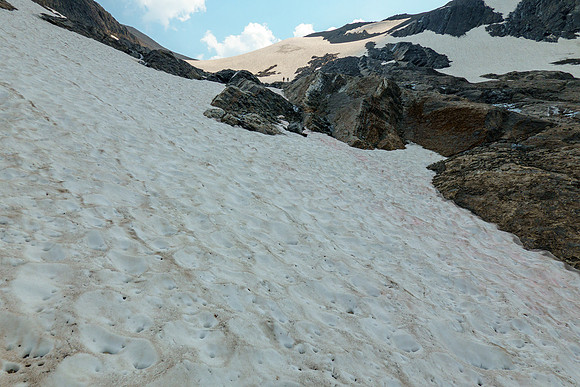 Descending the NW access drainage.