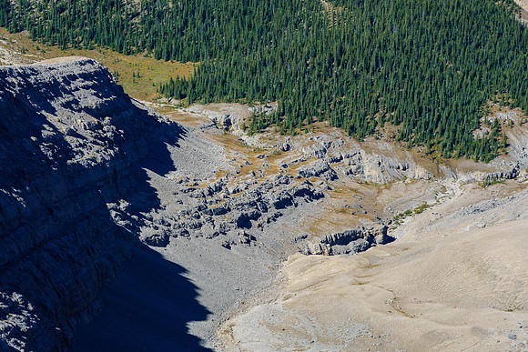 A remote landscape in the valley below.