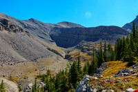 Views back to a gorgeous alpine scene beneath "Grimes" and "Chupacabra".