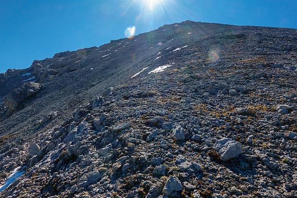 Scrambling up to the summit ridge.