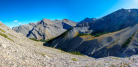 Traversing scree slopes above the beginnings of Sheep Creek.