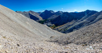 Descending the loose SW bowl.