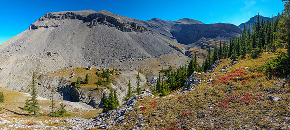 Views back to a gorgeous alpine scene beneath "Grimes" and "Chupacabra".