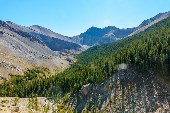Views back to a gorgeous alpine scene beneath "Grimes" and "Chupacabra".
