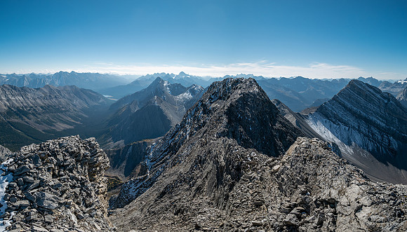 Views back down the south ridge to the first south summit including Cone and Mercer.