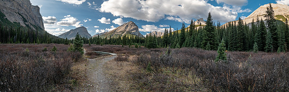 Views up the Bryant Creek Trail with False Allenby and Mercer at right.