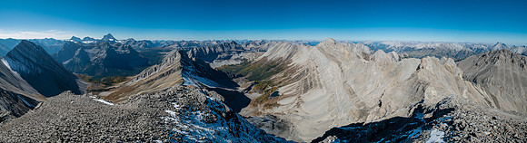 Summit views west (L), north (C) and east (R).