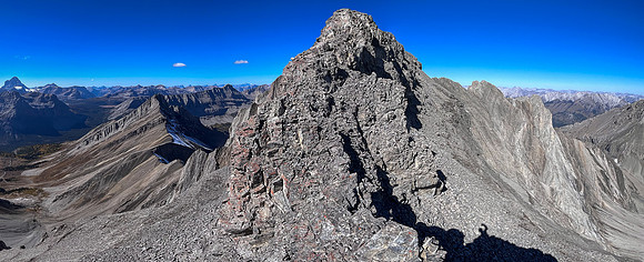 Traversing back along the difficult south ridge of Allenby.