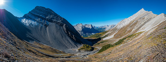Views back over the Mercer Creek valley to Mount Mercer (L) and false Allenby (R).