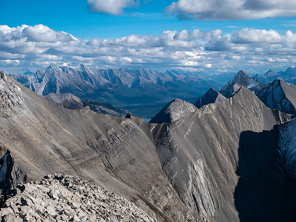 Views past Cone Mountain to the Spray Lakes peaks.
