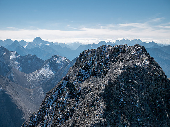 View back along the south ridge to the south summit.