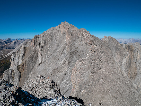 Traversing back along the difficult south ridge of Allenby.