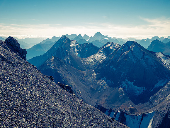 Views south to Cone Mountain, Sir Douglas and Mount Mercer.
