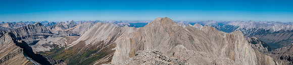 Views west (L) and north (R) along the south ridge of Mount Allenby to the summit.