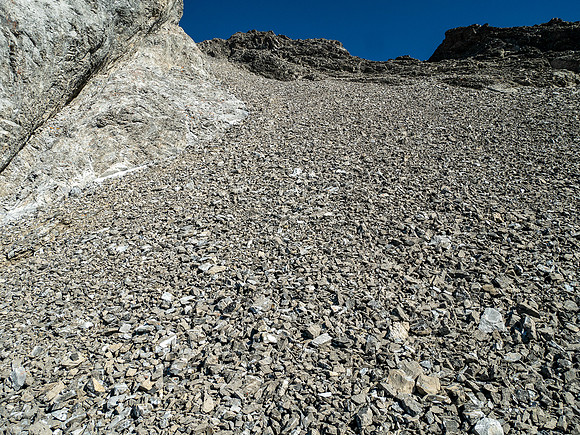 Upper west scree slopes to the south ridge of Allenby.