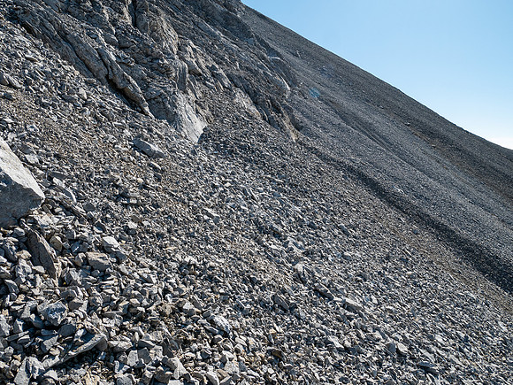 Upper west scree slopes to the south ridge.