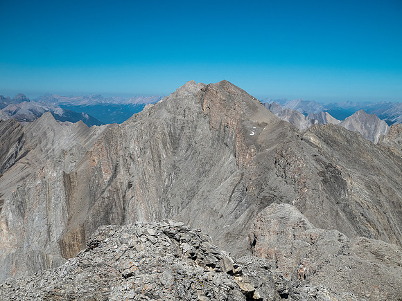 Views up the south ridge to the summit of Allenby.