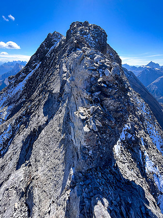 Traversing back along the difficult south ridge of Allenby.