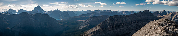 Lake Magog visible under Assiniboine over the pass.