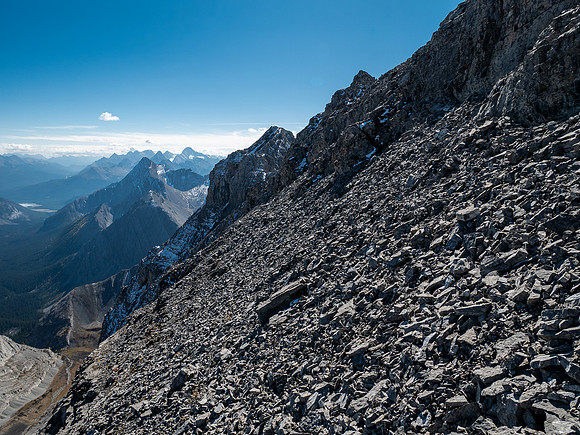 Traversing back along the difficult south ridge of Allenby.