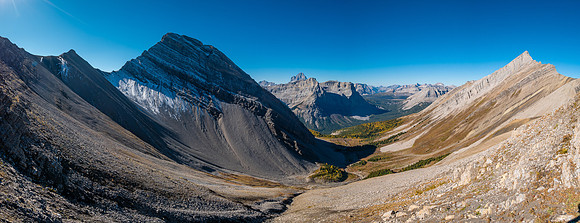 Views back over the Mercer Creek valley to Mount Mercer (L) and false Allenby (R).