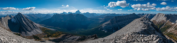 Views over the Bryant Creek trail to Assiniboine Pass.
